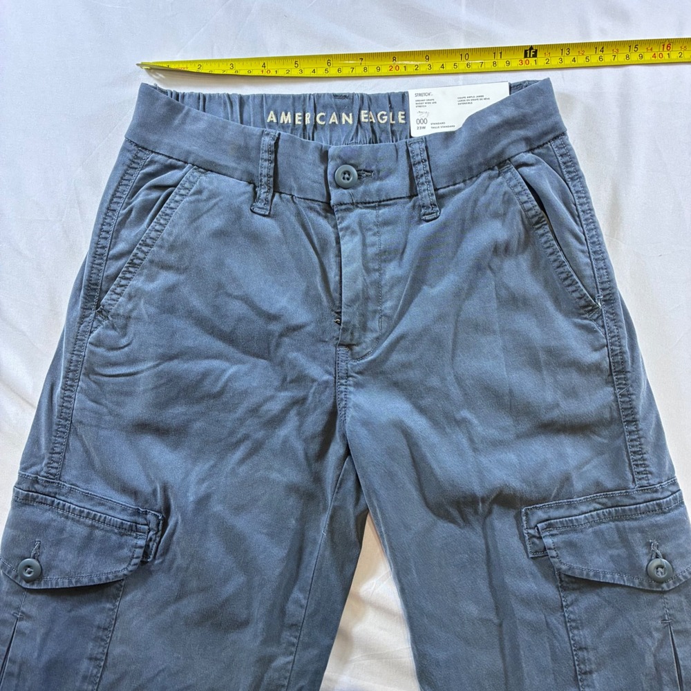 American Eagle Dreamy Drape Baggy Wide Leg Cargo Pants Blue Size 23 Regular NWT - Picture 2 of 8